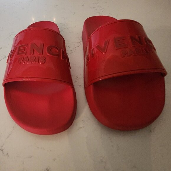 Givenchy Paris, Red Slide Flat Sandals, Authentic - Picture 6 of 11